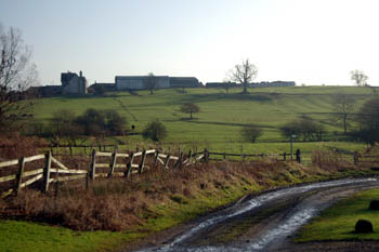 Hill farm ridge from centre of village January 2008